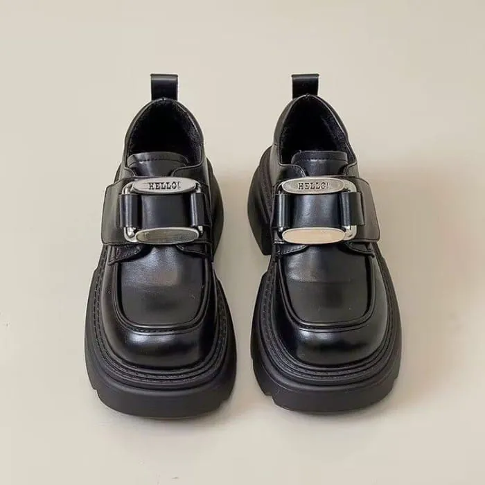 Platform Chunky Heel Buckled Loafers