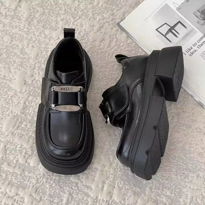 Platform Chunky Heel Buckled Loafers