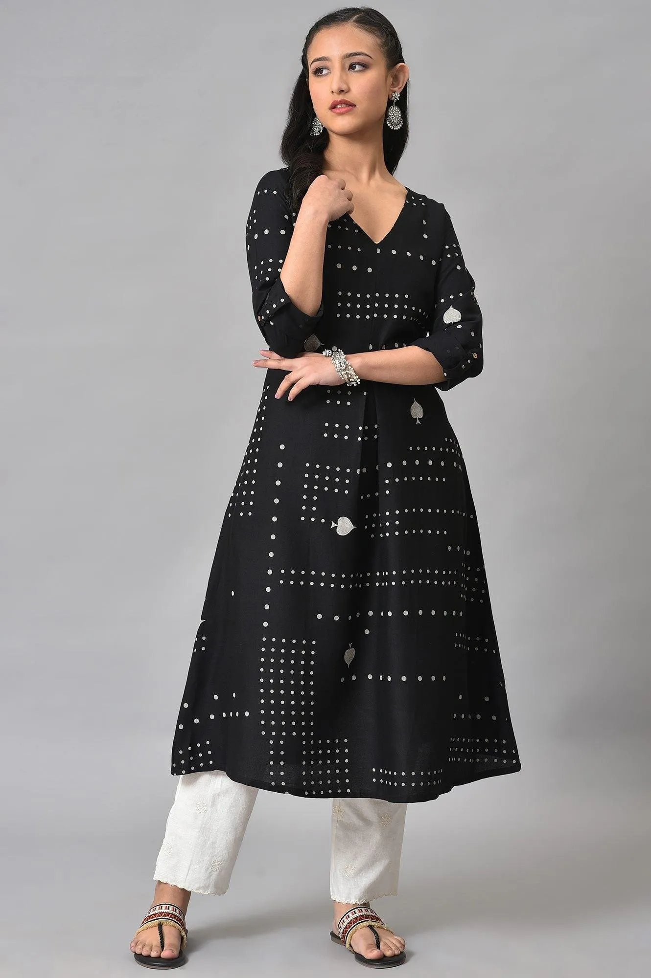 Plus Size Black Easy Breezy Spade Printed Rayon kurta
