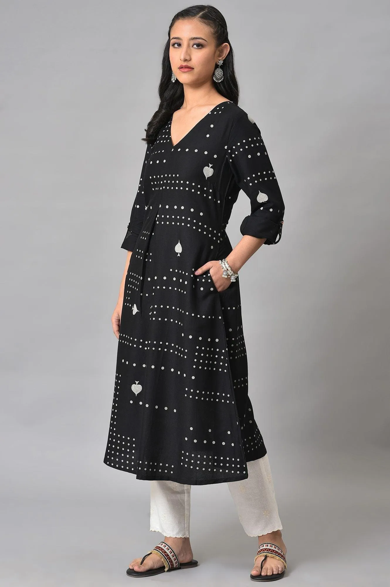 Plus Size Black Easy Breezy Spade Printed Rayon kurta