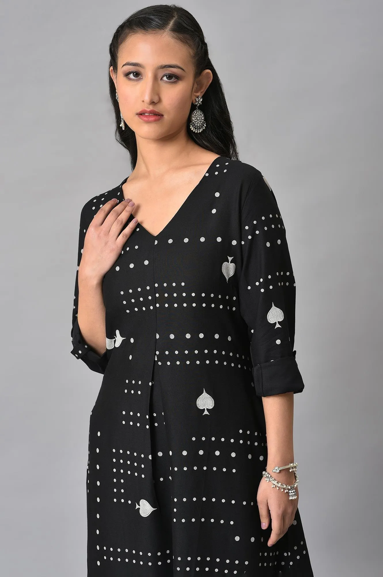 Plus Size Black Easy Breezy Spade Printed Rayon kurta