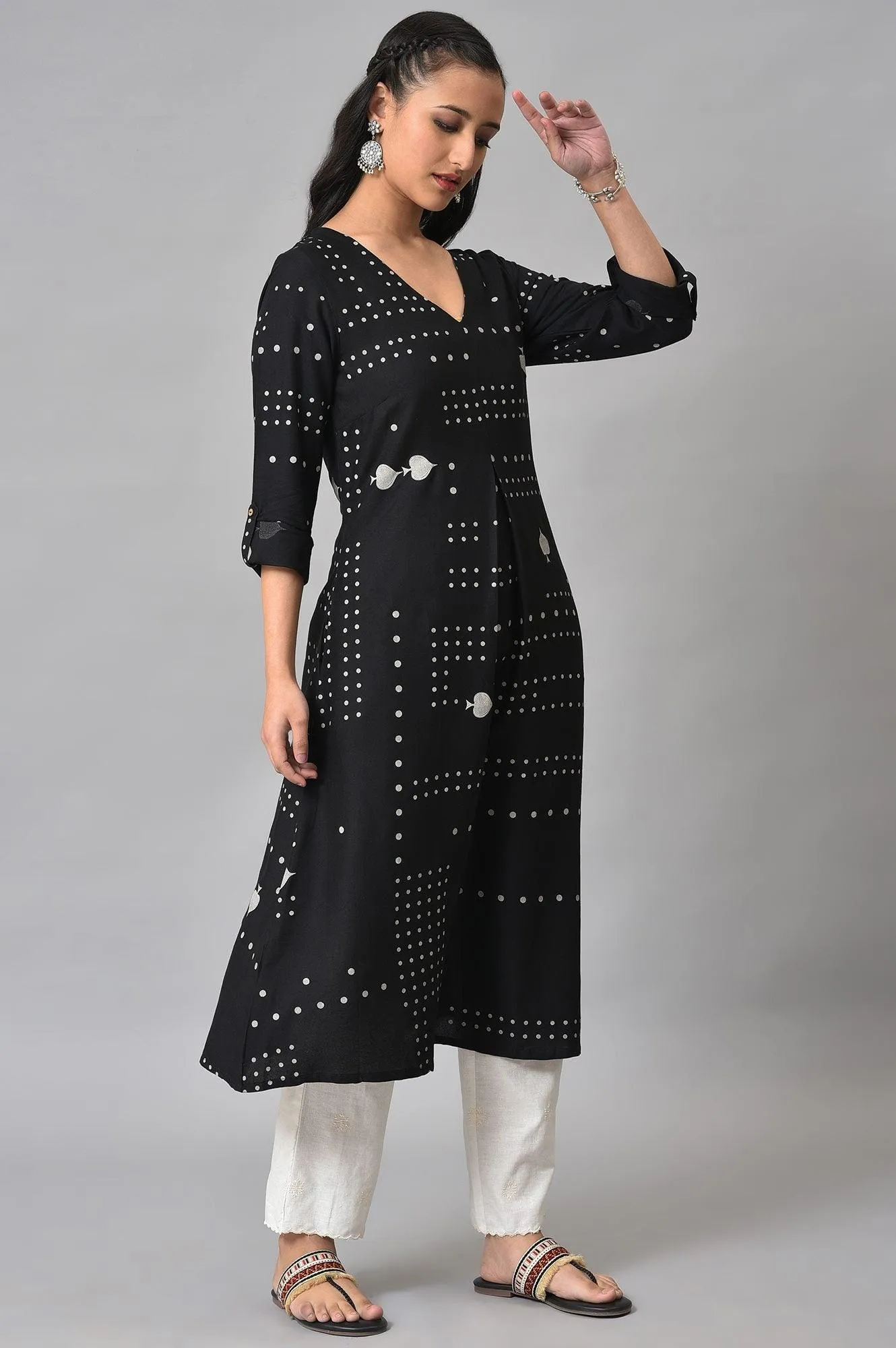 Plus Size Black Easy Breezy Spade Printed Rayon kurta