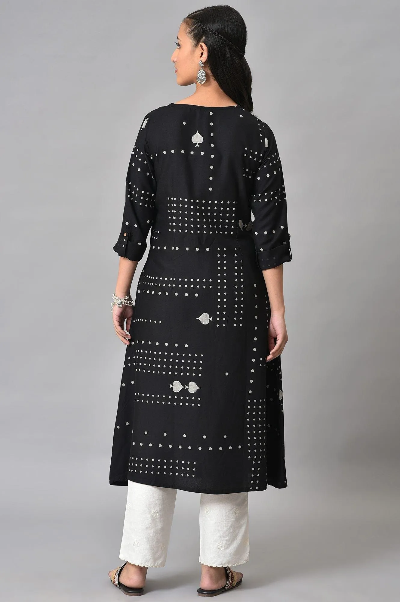 Plus Size Black Easy Breezy Spade Printed Rayon kurta