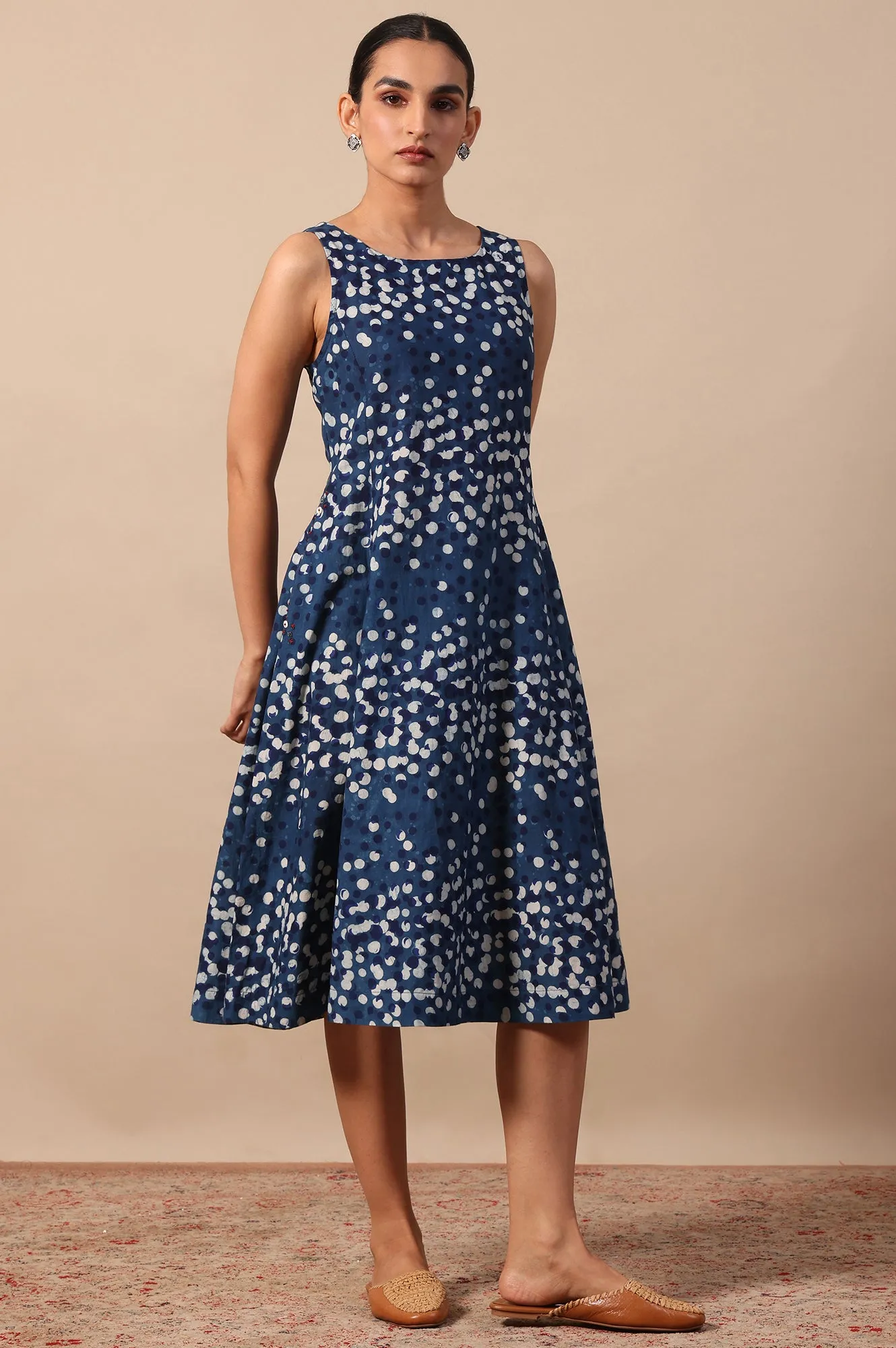 Polka Print Flared Pure Cotton Dress