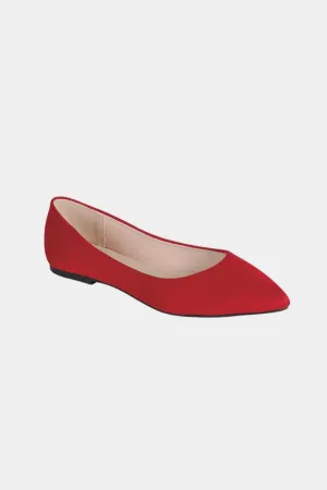 Red Pointy Toe Slip On Flats