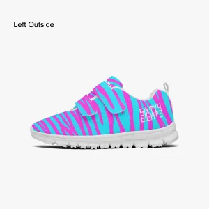 Sixty Eight 93 Logo White Zebra Blueberry Fuchsia Kids Lightweight Velcro Shoe