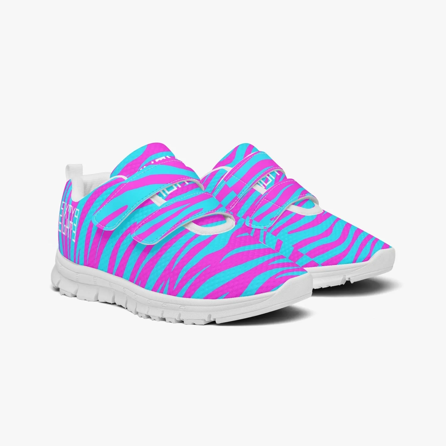 Sixty Eight 93 Logo White Zebra Blueberry Fuchsia Kids Lightweight Velcro Shoe