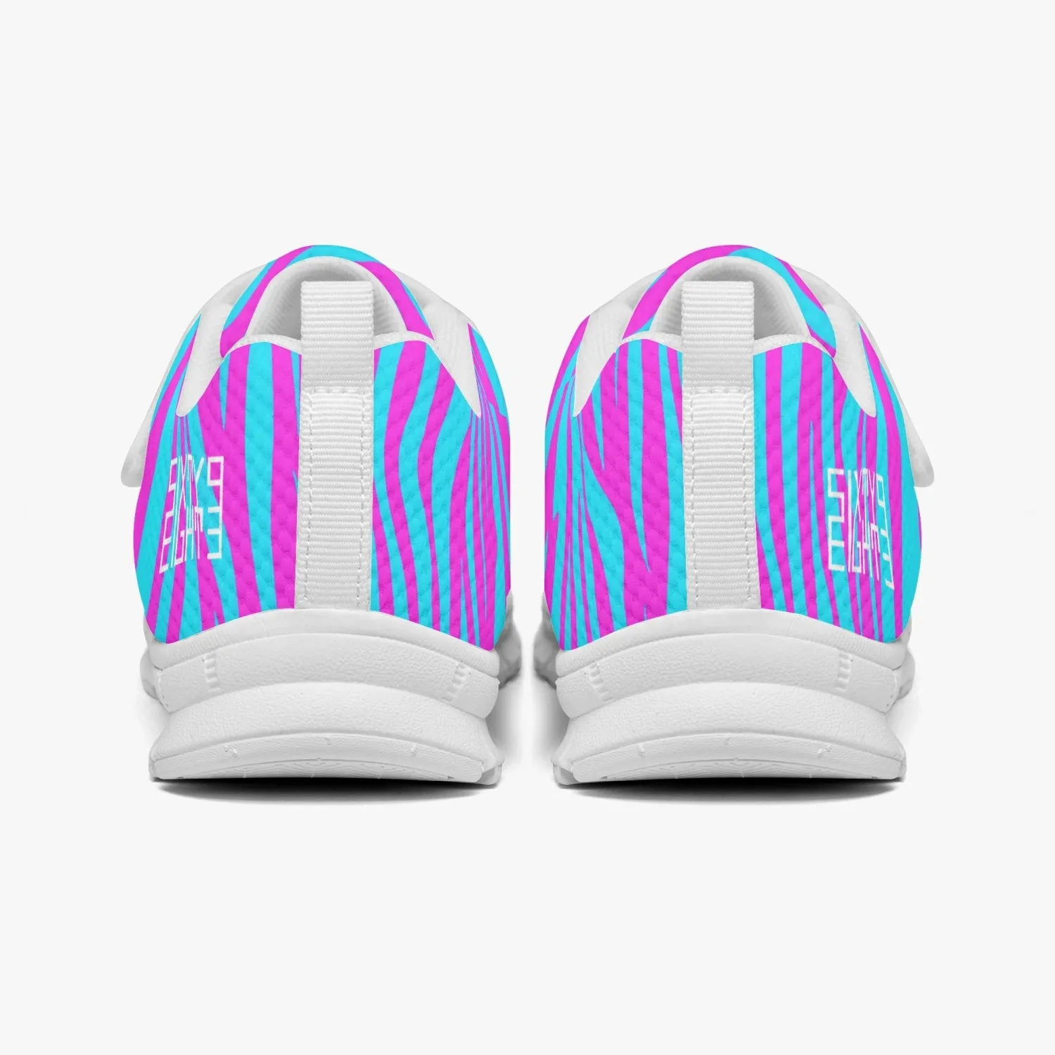 Sixty Eight 93 Logo White Zebra Blueberry Fuchsia Kids Lightweight Velcro Shoe