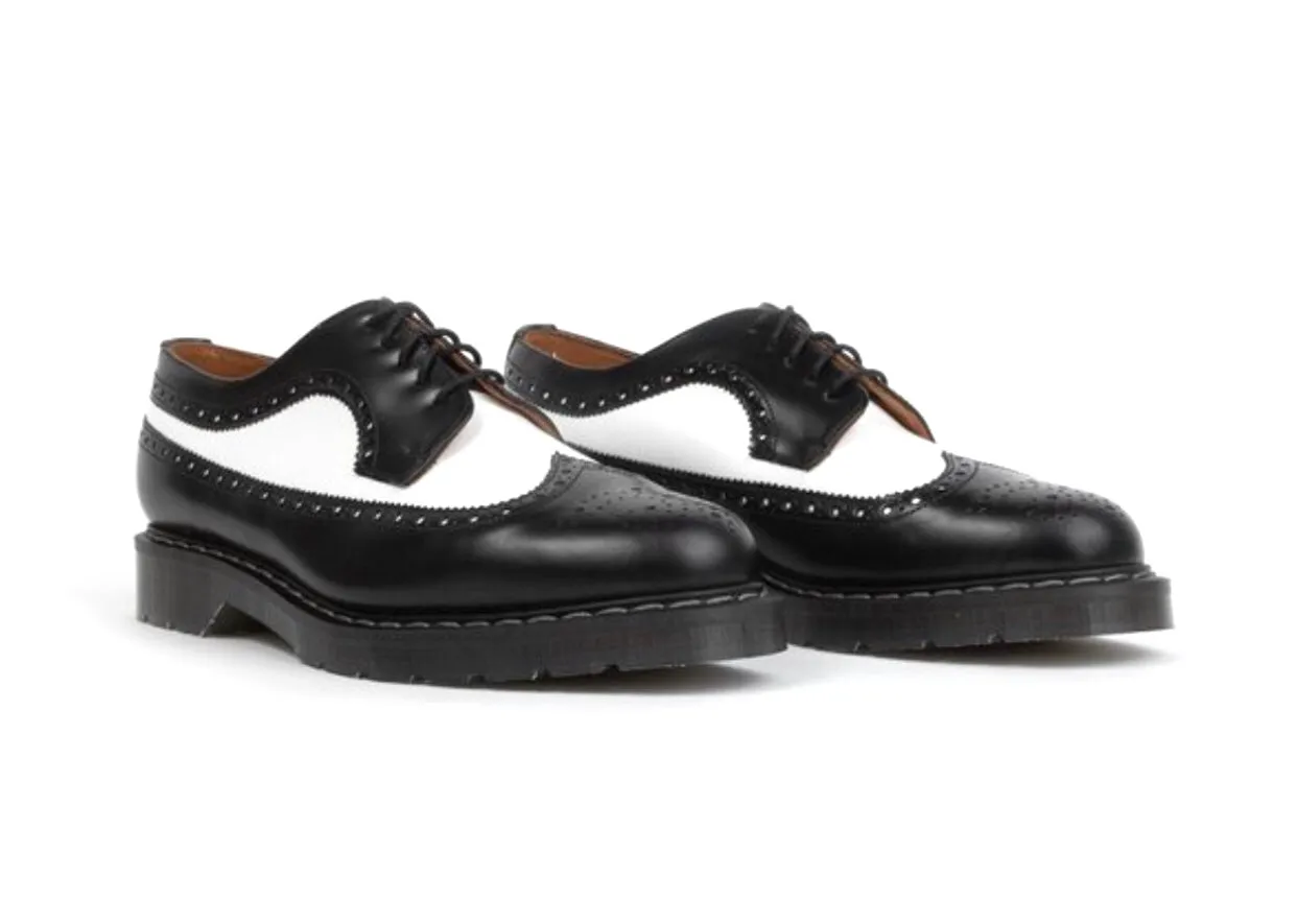 Solovair Black & White Hi-Shine 5 Eyelet American Brogue Shoe Made In England