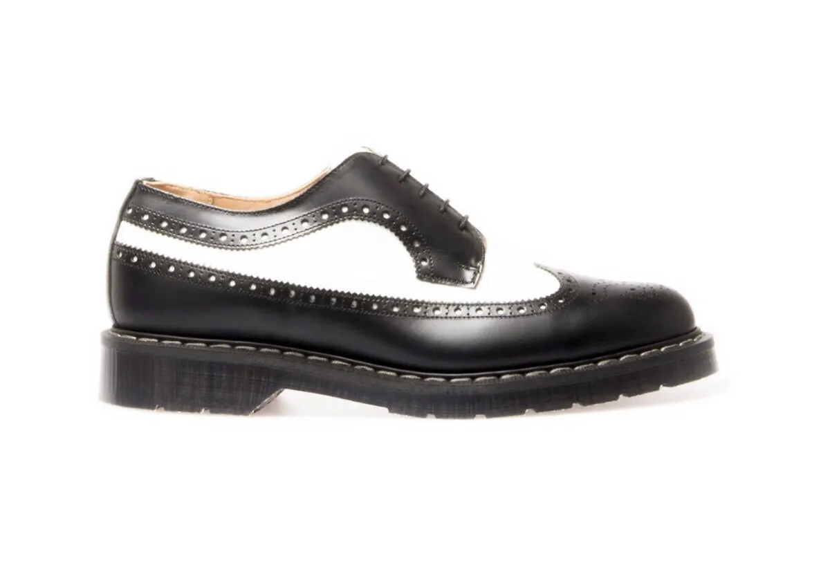 Solovair Black & White Hi-Shine 5 Eyelet American Brogue Shoe Made In England