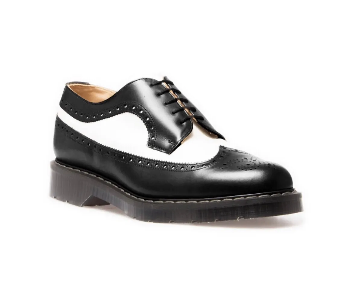 Solovair Black & White Hi-Shine 5 Eyelet American Brogue Shoe Made In England