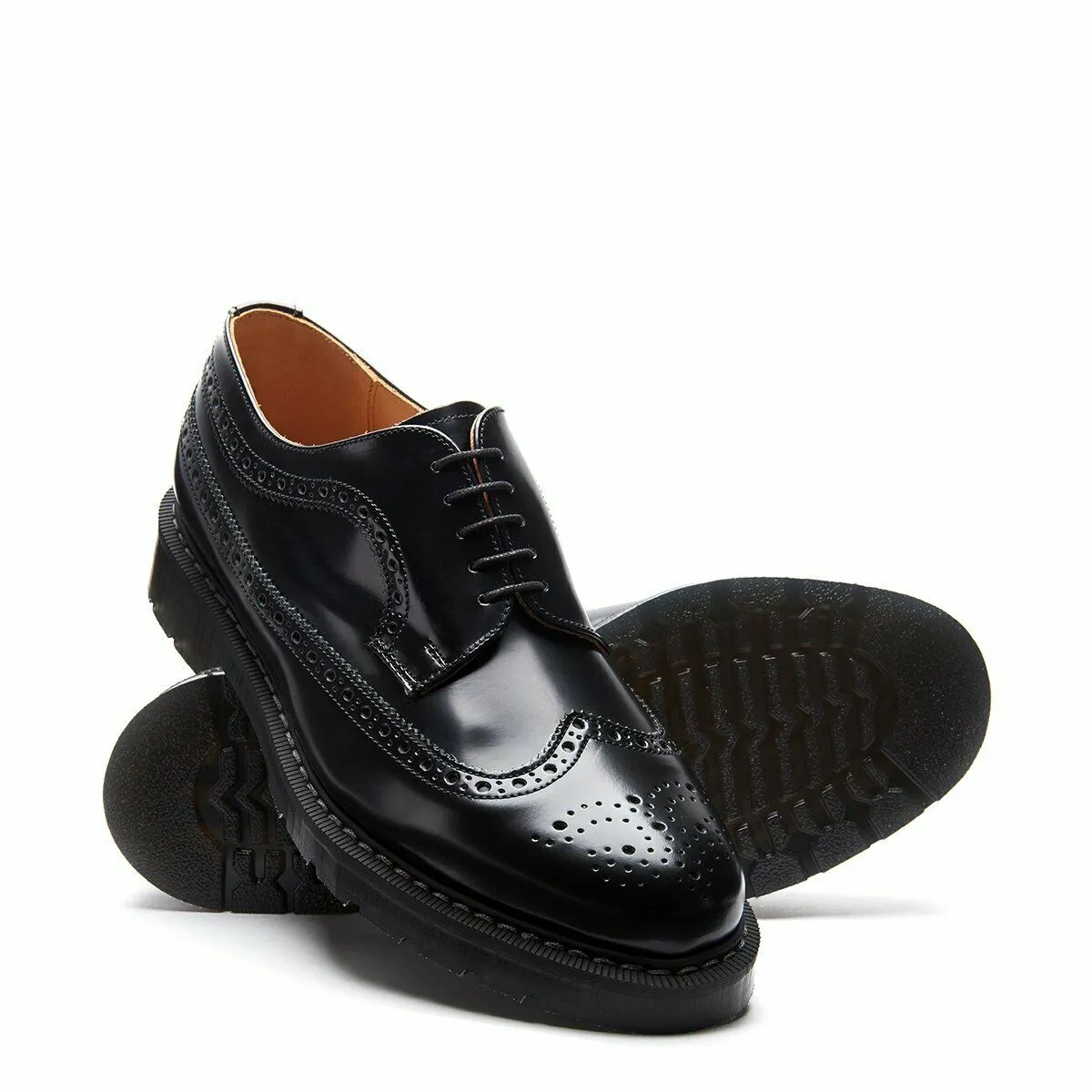 Solovair Black Hi-Shine 5 Eyelet American Brogue Shoe Made In England