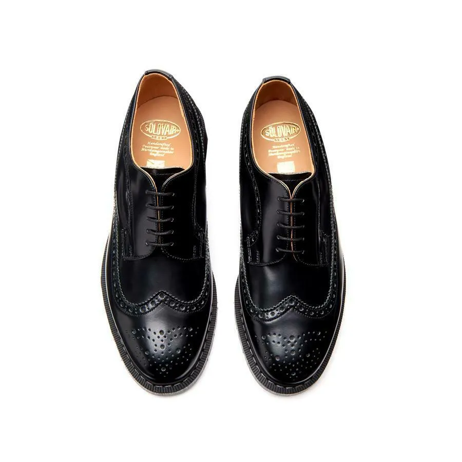 Solovair Black Hi-Shine 5 Eyelet American Brogue Shoe Made In England