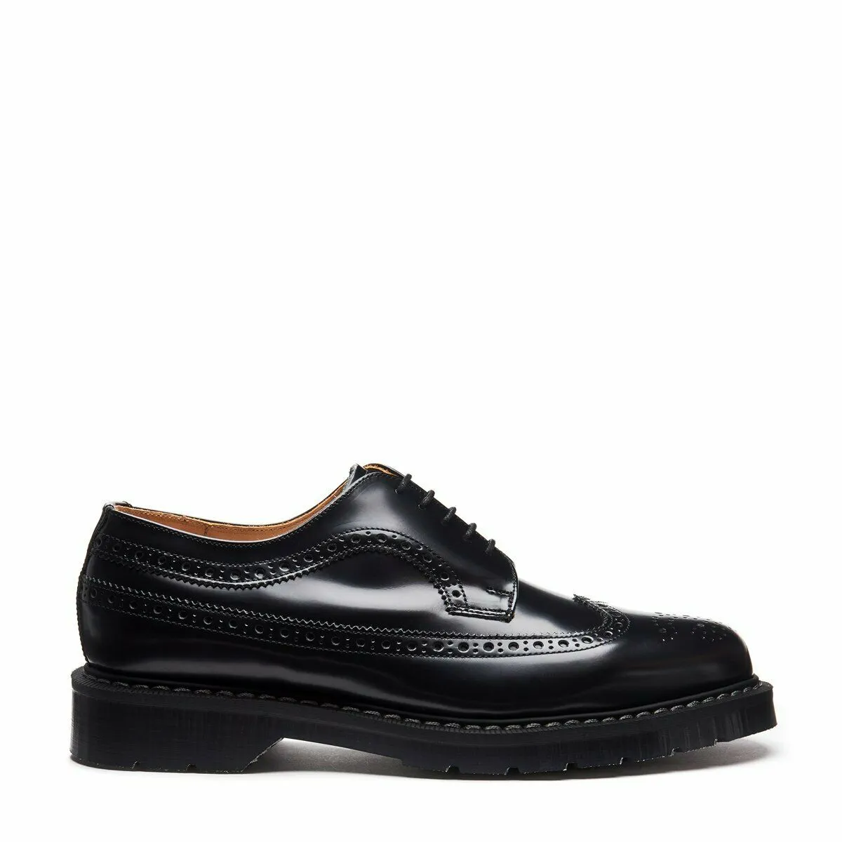 Solovair Black Hi-Shine 5 Eyelet American Brogue Shoe Made In England