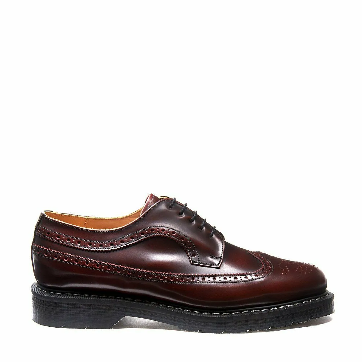 Solovair Burgundy Rub-off 5 Eyelet Hi Shine American Brogue Shoe Made In England
