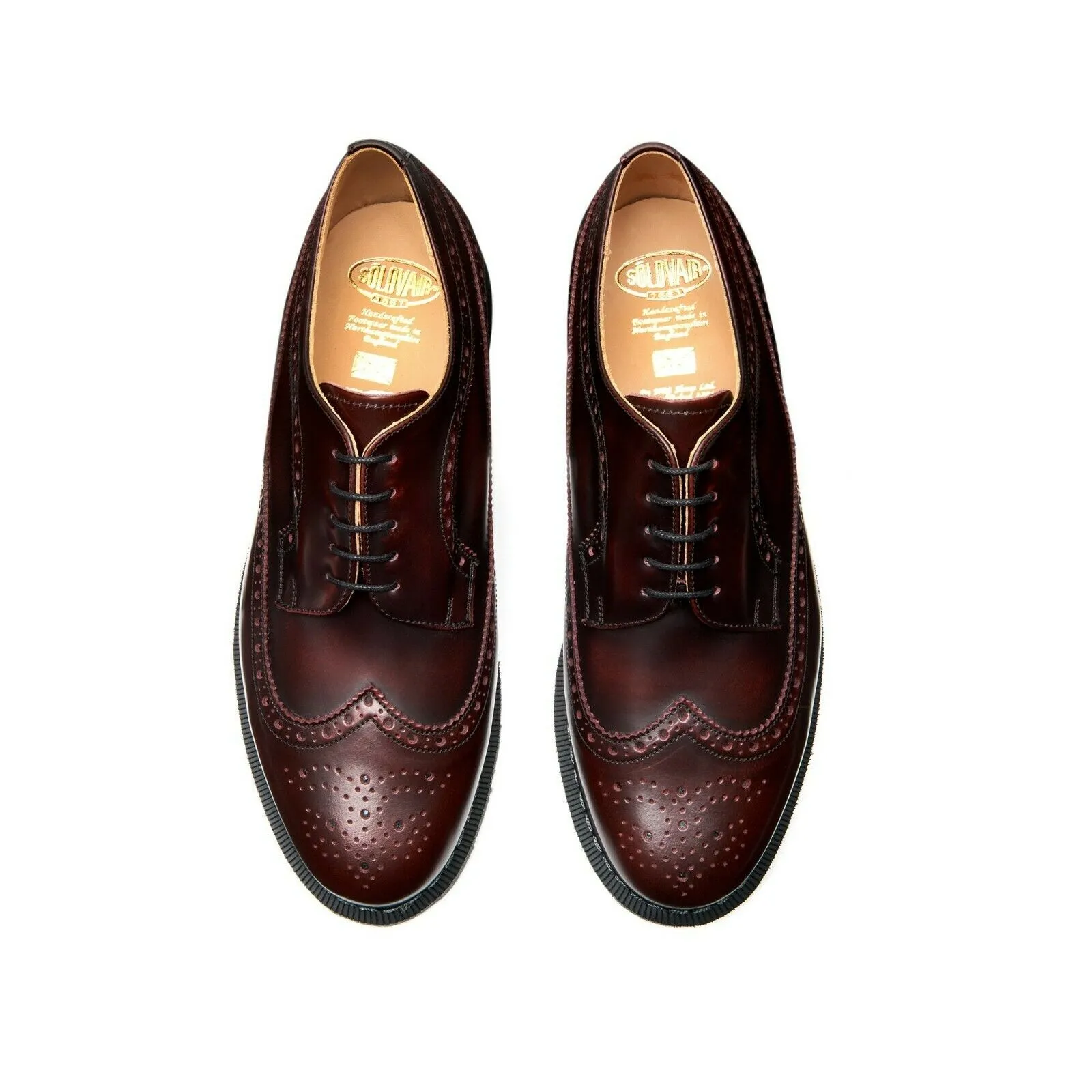 Solovair Burgundy Rub-off 5 Eyelet Hi Shine American Brogue Shoe Made In England