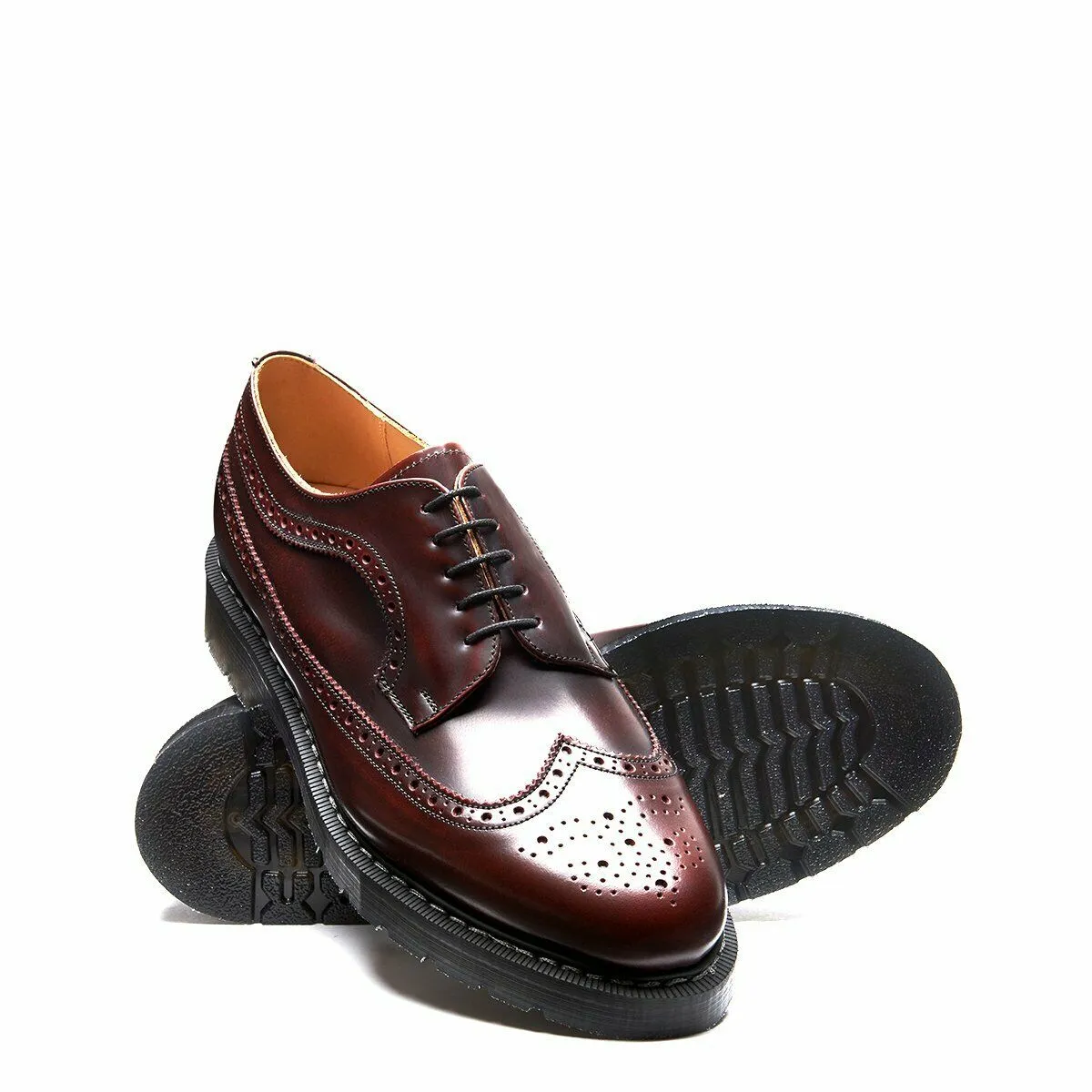 Solovair Burgundy Rub-off 5 Eyelet Hi Shine American Brogue Shoe Made In England