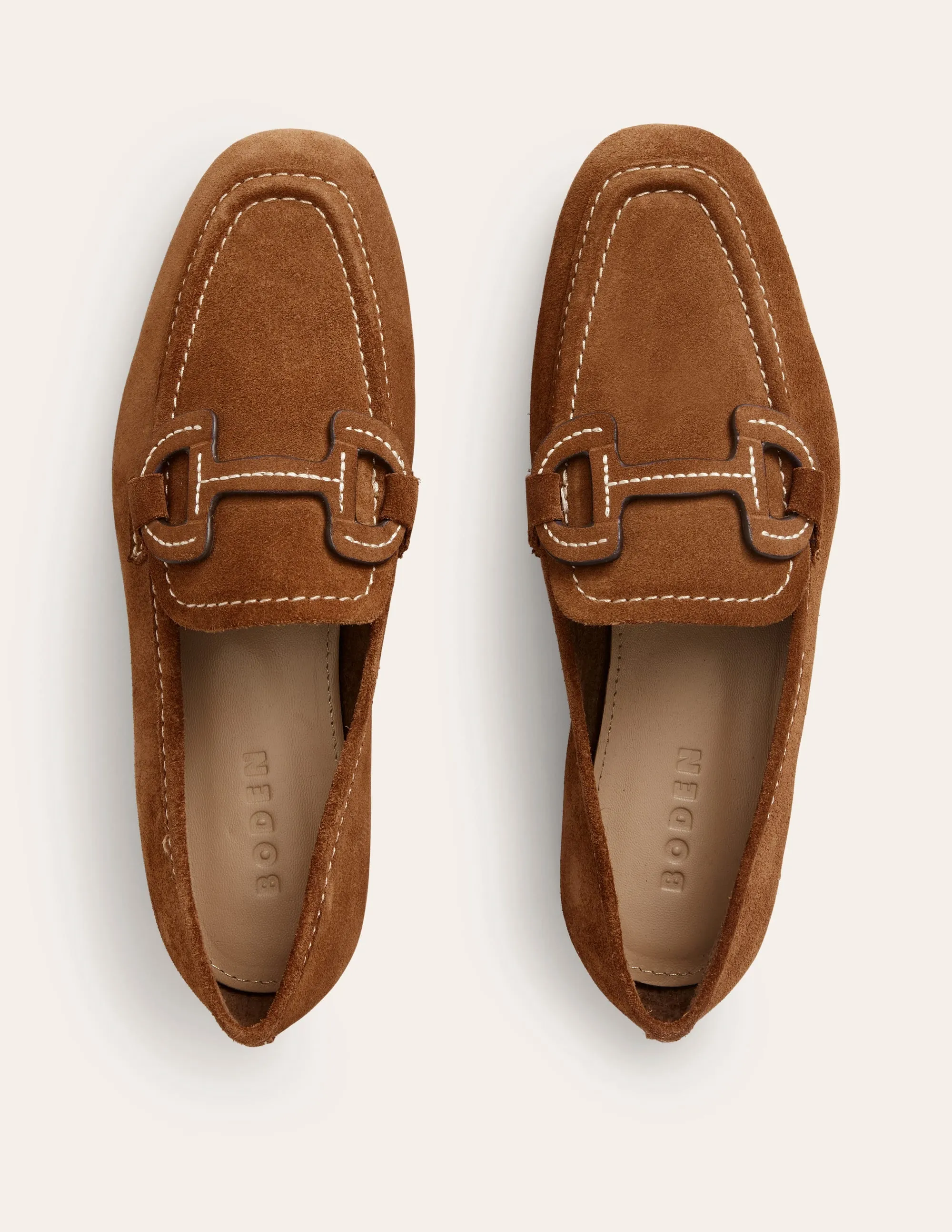 Stitched Snaffle Loafers-Golden Brown Suede