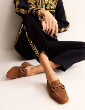 Stitched Snaffle Loafers-Golden Brown Suede