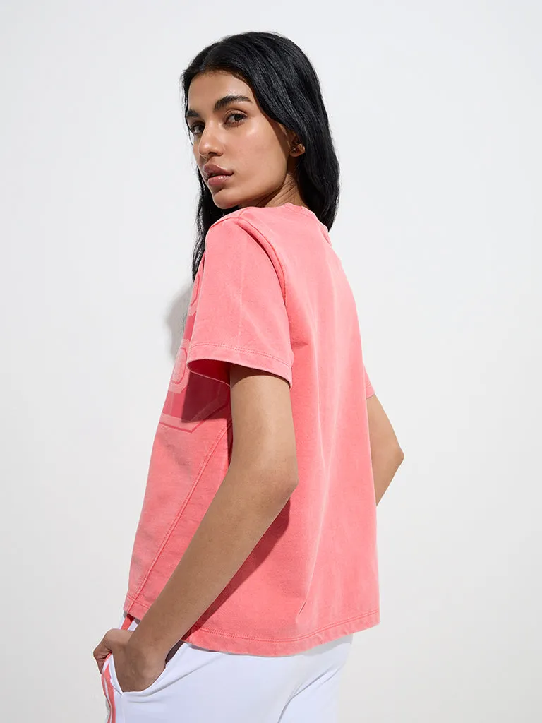 Studiofit Coral Numerical-Printed Cotton T-Shirt