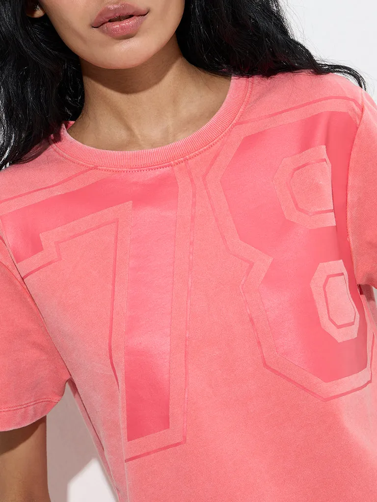 Studiofit Coral Numerical-Printed Cotton T-Shirt