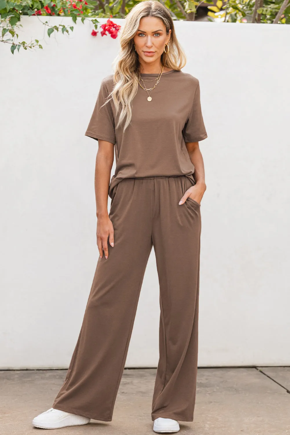 T Shirt 2pcs Wide Leg Pants Set