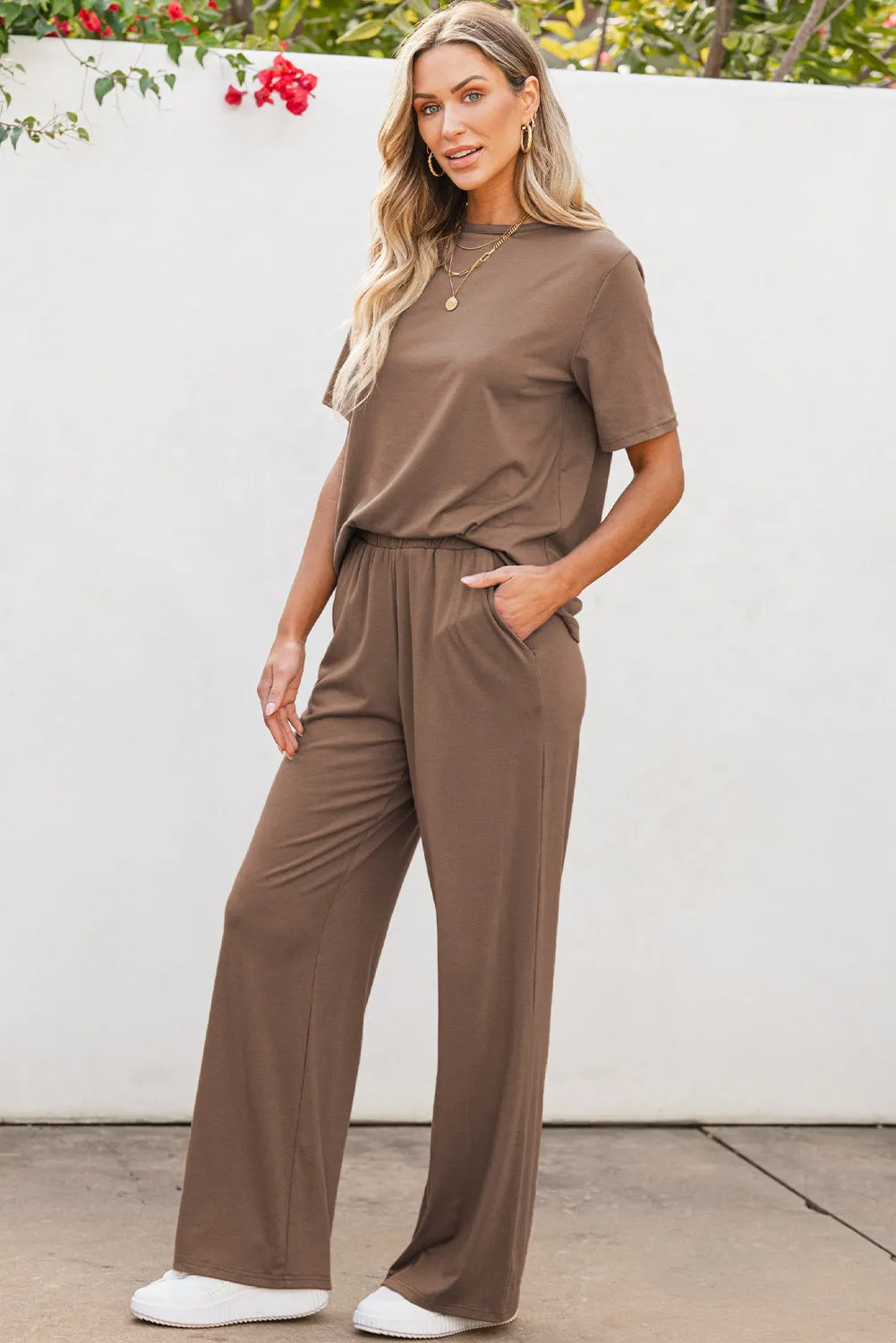 T Shirt 2pcs Wide Leg Pants Set