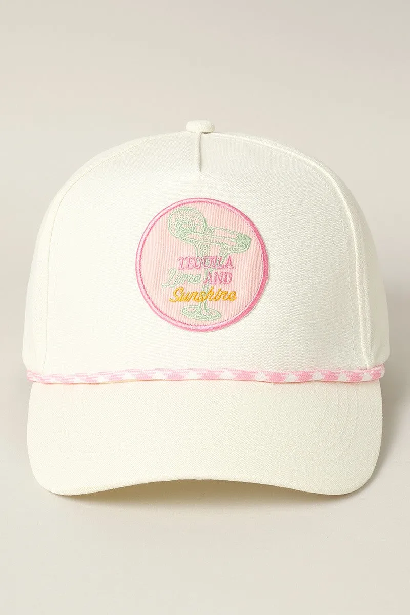 Tequila Lime and Sunshine Embroidery Trucker Hat/ Pink