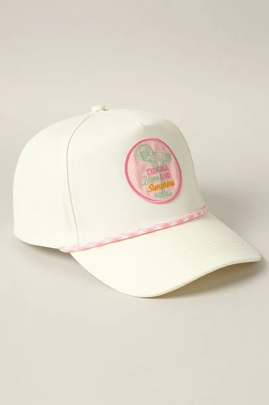 Tequila Lime and Sunshine Embroidery Trucker Hat/ Pink