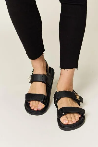 Wild Diva Double Strap Black Slingback Sandals