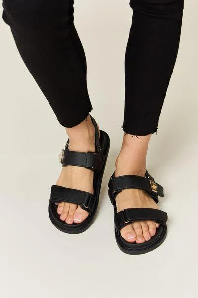 Wild Diva Double Strap Black Slingback Sandals
