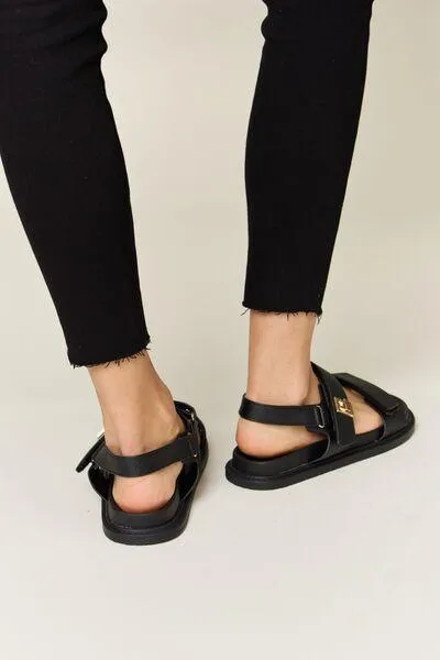 Wild Diva Double Strap Black Slingback Sandals