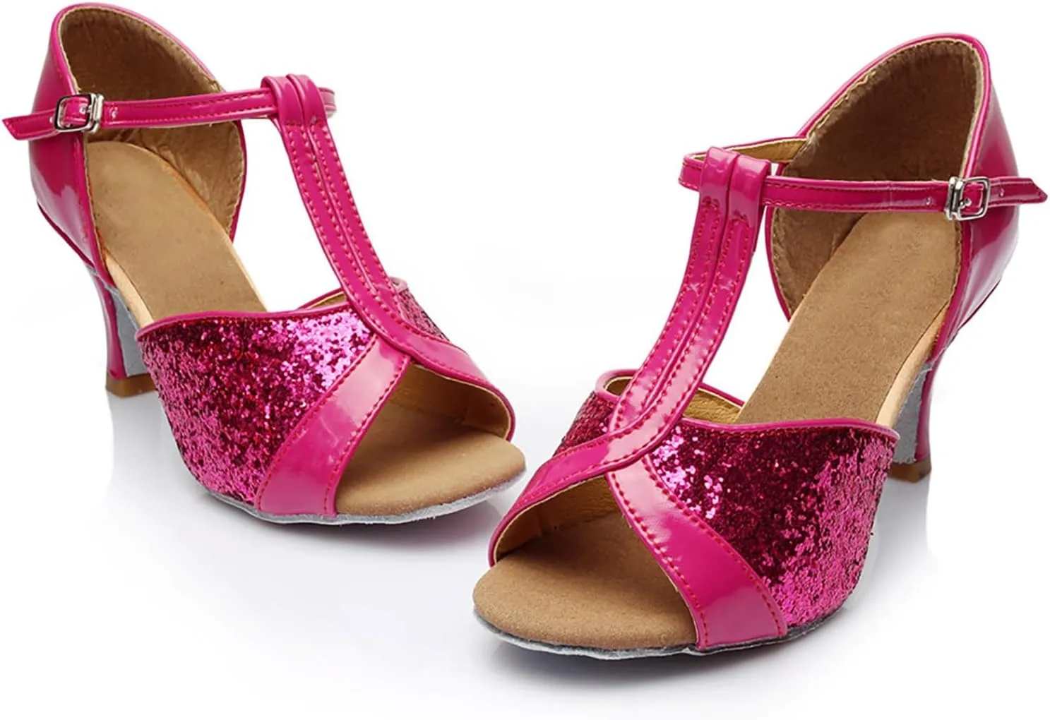 Women's Latin Dance Shoes Ballroom Performance Practice Dancing Shoes High Heels Women Slide Sandals Memory Foam