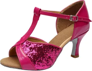 Women's Latin Dance Shoes Ballroom Performance Practice Dancing Shoes High Heels Women Slide Sandals Memory Foam