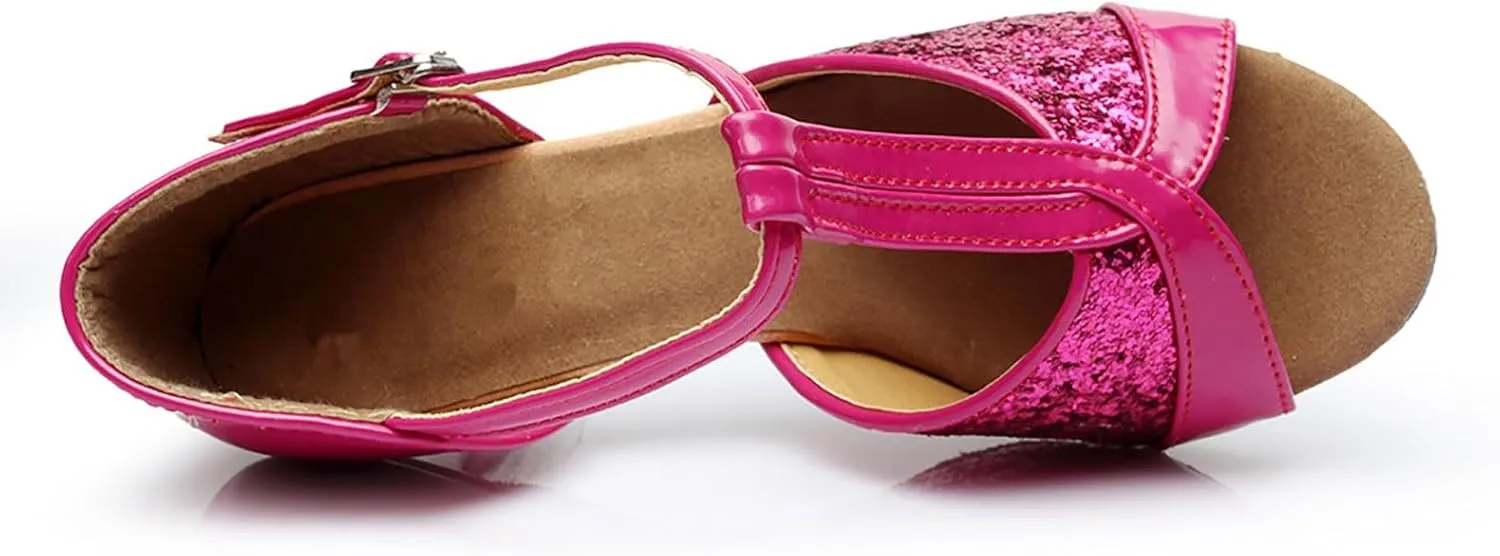 Women's Latin Dance Shoes Ballroom Performance Practice Dancing Shoes High Heels Women Slide Sandals Memory Foam
