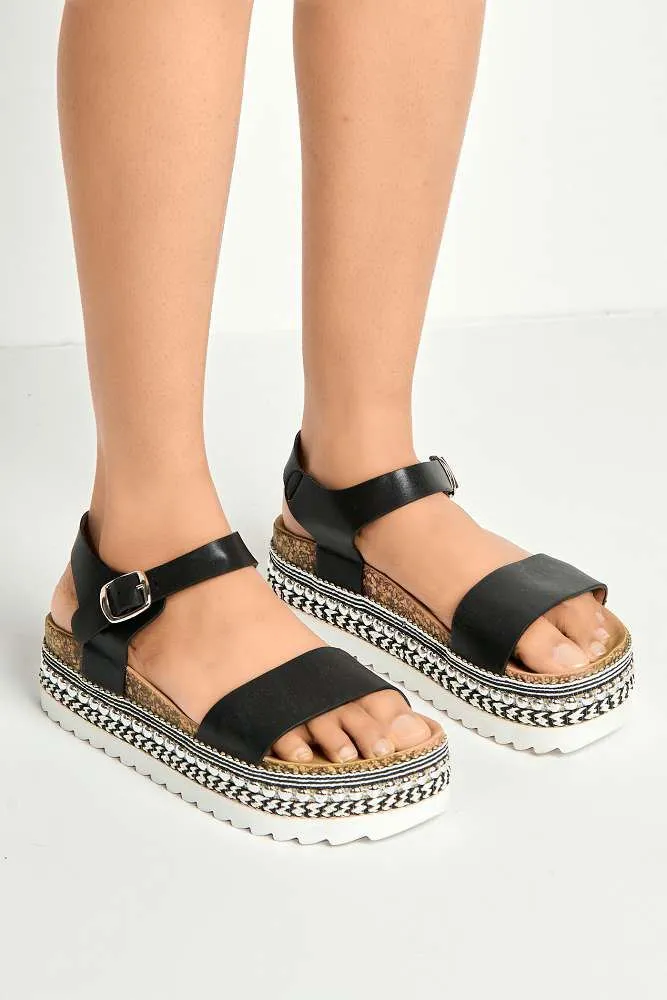 Zorro Bedded Espadrille Flatform Sandals in Black