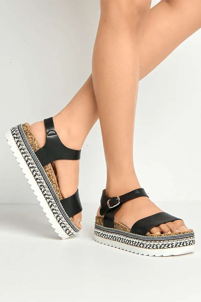 Zorro Bedded Espadrille Flatform Sandals in Black