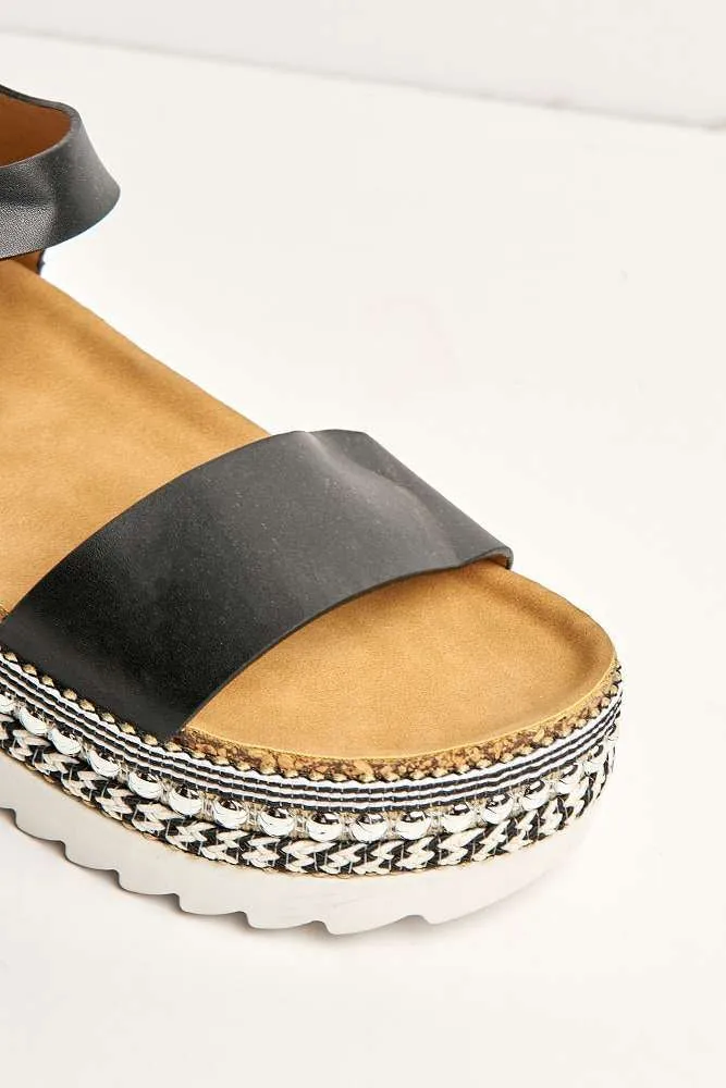 Zorro Bedded Espadrille Flatform Sandals in Black