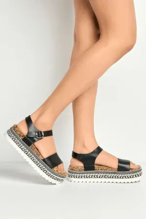 Zorro Bedded Espadrille Flatform Sandals in Black