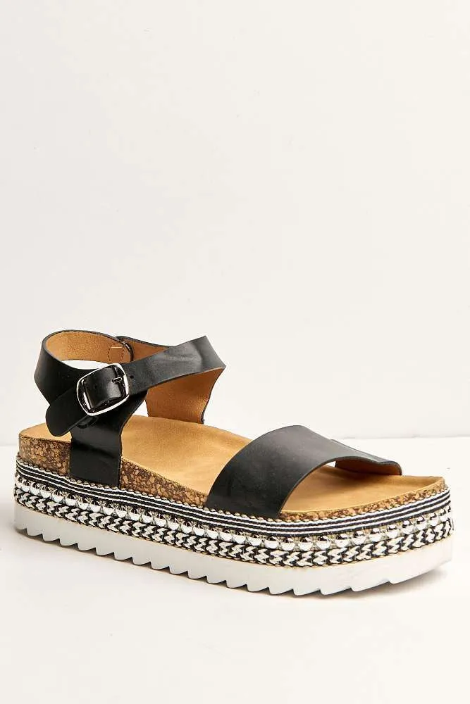 Zorro Bedded Espadrille Flatform Sandals in Black